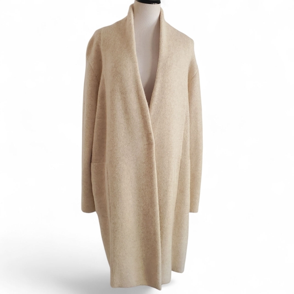VINCE Bouclé Oatmeal Wool/Alpaca Blend Brushed Knit Long Cardigan Sweater SZ L - Picture 3 of 14
